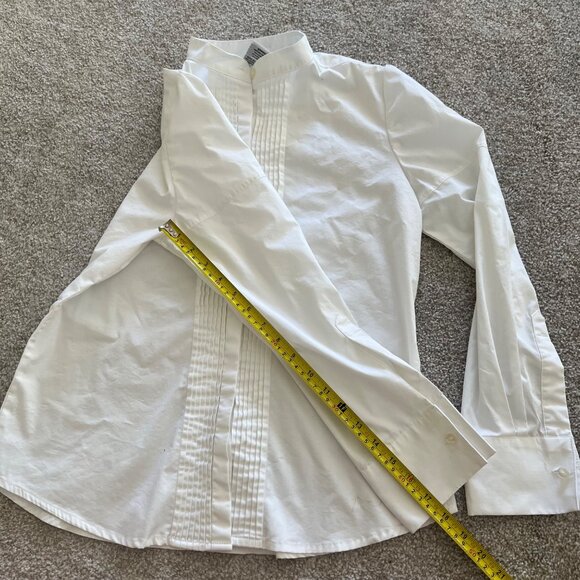 George Stretch Minimalist Pointed Collar Pleated Front Hidden Button Career Top - Picture 9 of 9